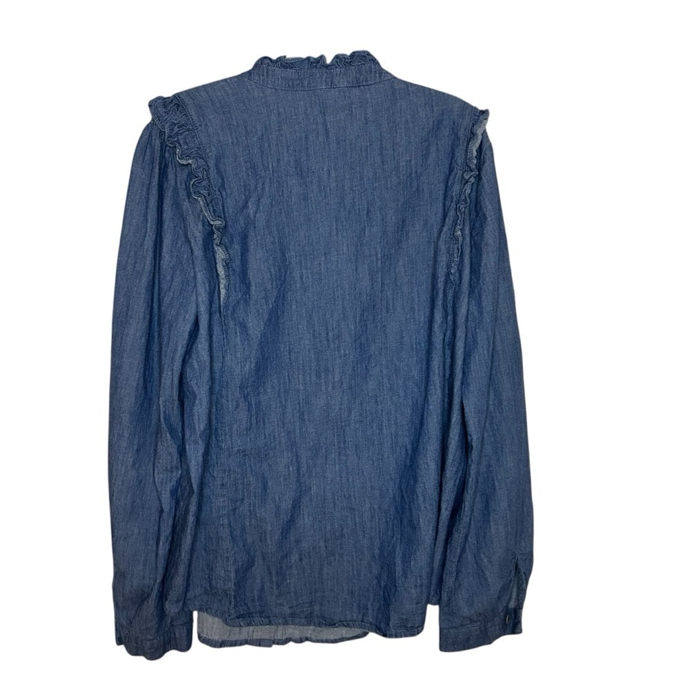 Draper James Blue Button Down Shirt with Ruffles size medium - Picture 6 of 11